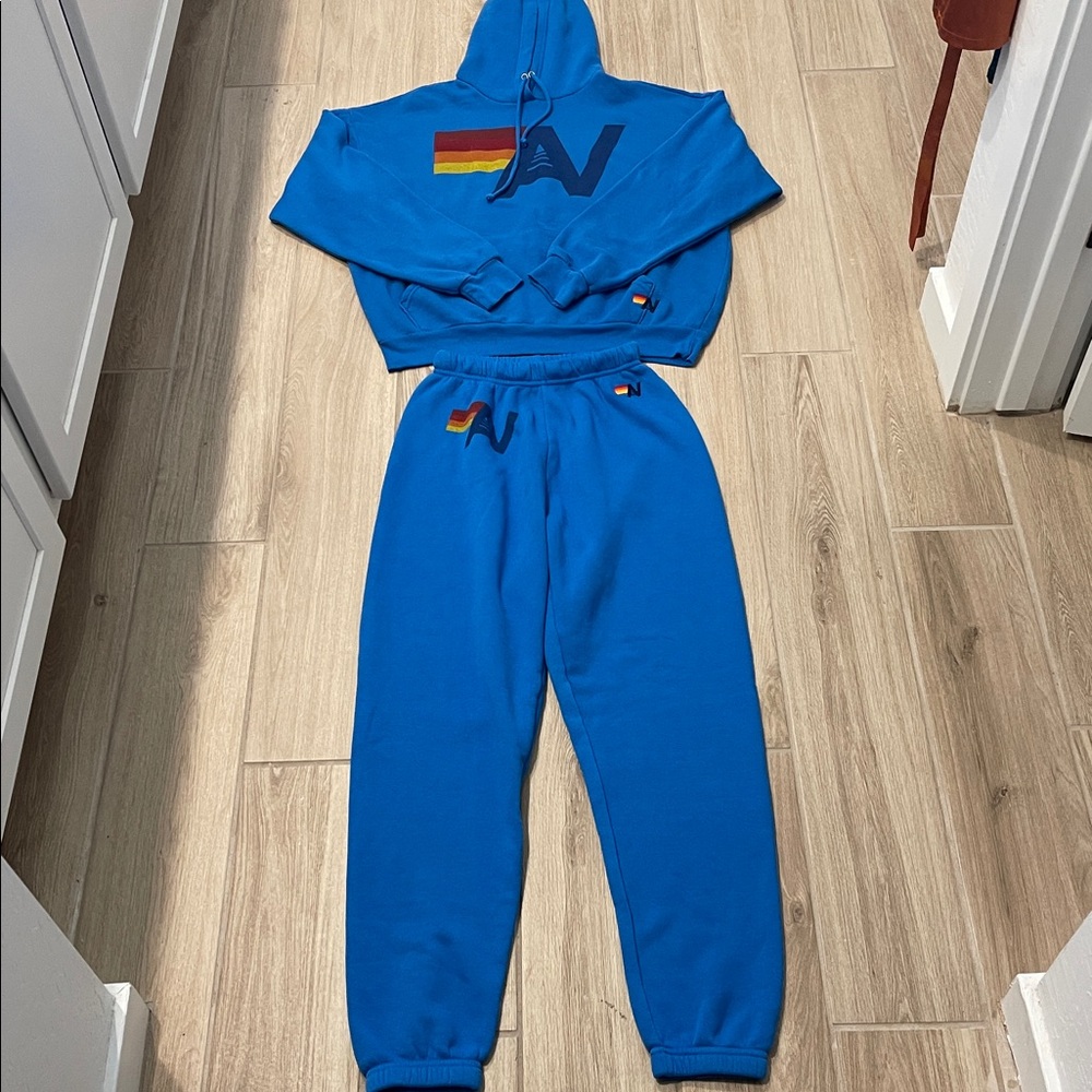 NEW Aviator Nation 2Pc Set Logo Hoodie + AV Sweatpants Adventure Cobalt Blue XS - Picture 4 of 12